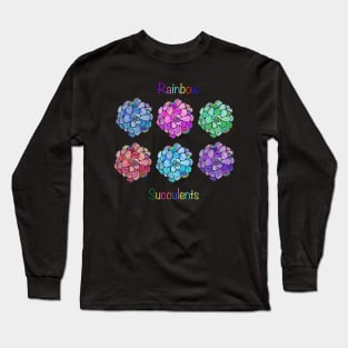 Rainbow Succulents on White Background Long Sleeve T-Shirt